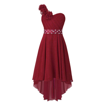 Girls One Shoulder Asymmetrical Hem Dress (Age 6-16 YRS)