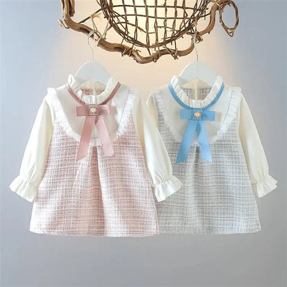Baby Girls Vintage Long Sleeve Peter Pan Collar Dress (Age 6M-3YRS)