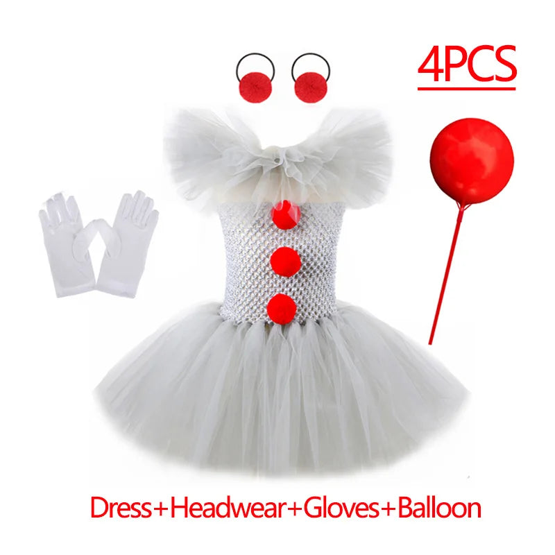 Girls Gray Joker Tutu Costume – Handmade Mesh Dress for Halloween & Cosplay | Ages 2–12Y 4PCS Gray Joker