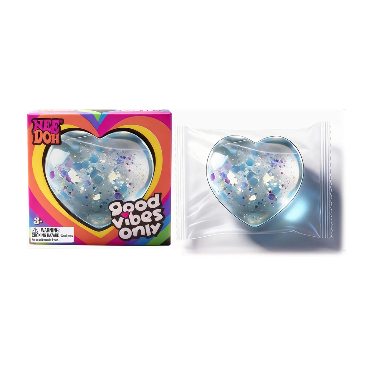 NeeDoh Good Vibes Only Heart – Super Solid Squish Sensory Stress Relief Toy Blue