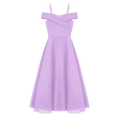 Girls Chiffon Off-the-Shoulder Adjustable A-Line Dress (Age 4-16 YRS)