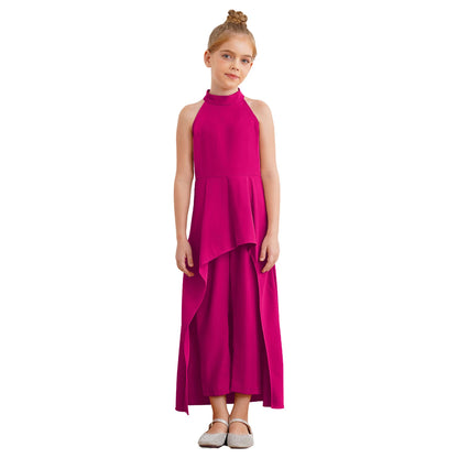 Girls Elegant Sleeveless High-Low Skirted Jumpsuit (Age 6-16YRS)