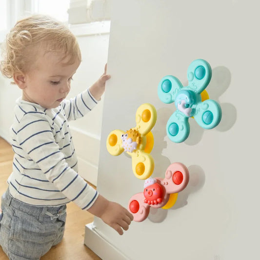 3Pcs/Set Baby Bath Spinner Suction Cup Cartoon Rattles Fidget Toy