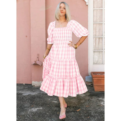 Mother & Daughter Pink Checked Matching Dress (Mommy & Me)
