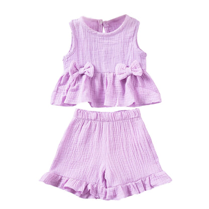 Baby/Toddler Sleeveless Bowknot Ruffled Vest Camisole & Shorts (Age 6M-5YRS)