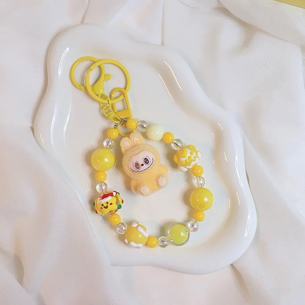 Labubu Doll Keychain Beaded Backpack Pendant Yellow