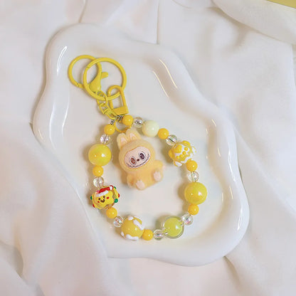 Labubu Doll Keychain Beaded Backpack Pendant Yellow
