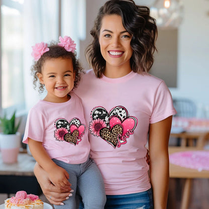 Mother & Daughter Love Heart Matching T-Shirts (Mommy & Me) Pink