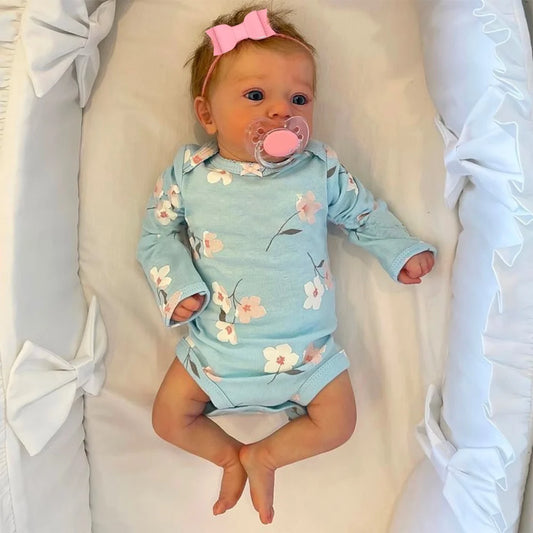 Reborn Baby Doll Felicia Blue Eyes Doll Soft Hand-Rooted Hair 45-48cm