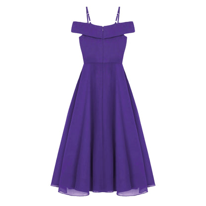 Girls Chiffon Off-the-Shoulder Adjustable A-Line Dress (Age 4-16 YRS)