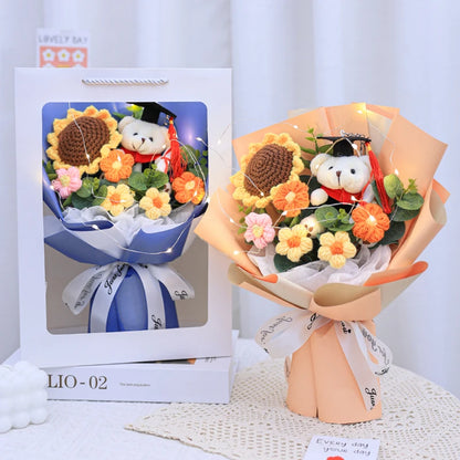 Plush Graduation Bear Crochet Artificial Flower Stuffed