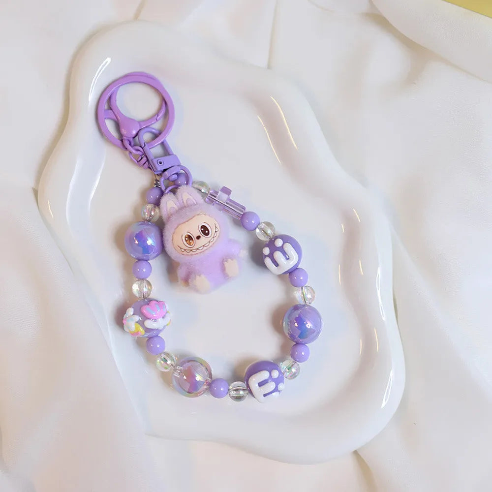 Labubu Doll Keychain Beaded Backpack Pendant Purple