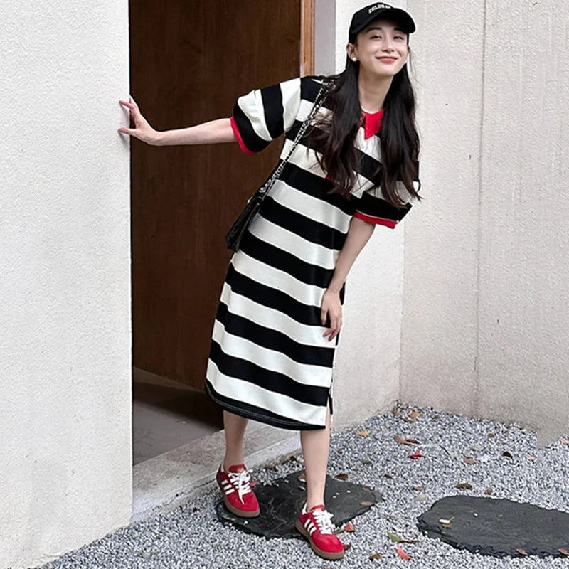 Mother & Daughter Black & White Stripe Mini Dress