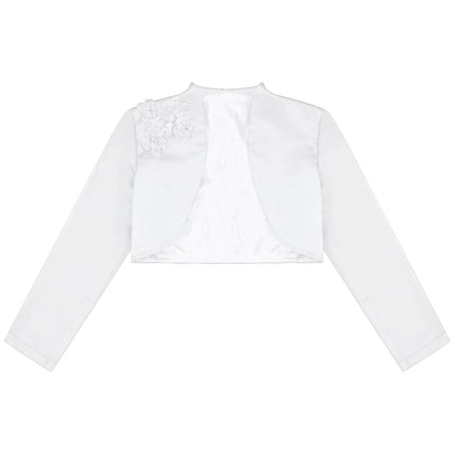 Kids Girls Long Sleeve Satin Shrug Jacket (Age 4-14 YRS)