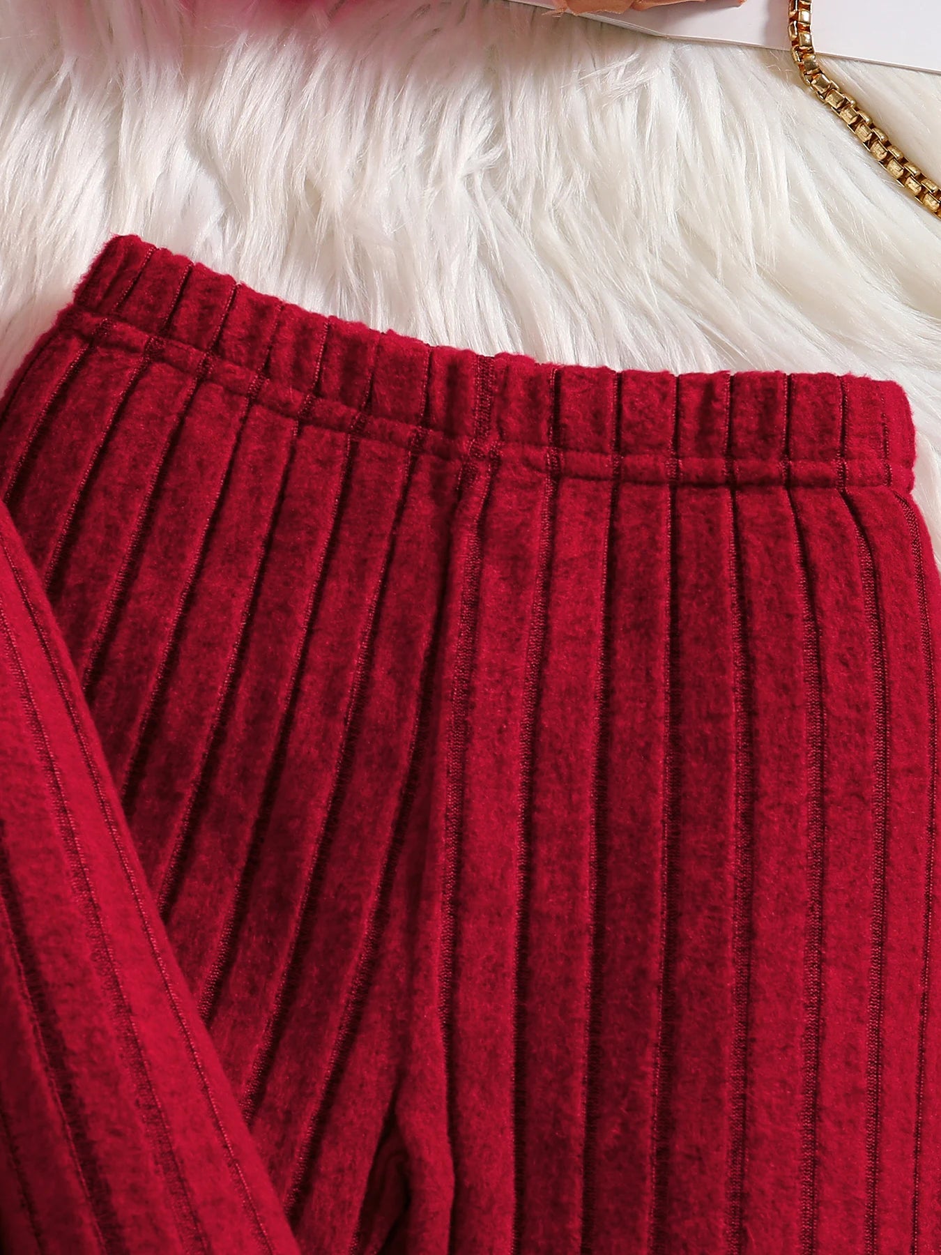 Girls Knitted Red Long-sleeved Jumper & Wide-Leg Trousers Set (Age 4-8 YRS)