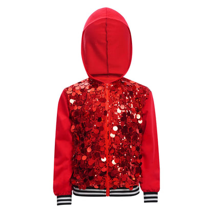 Girls Metallic Shiny Sequins Hooded Jacket (Age 6-16 YRS)