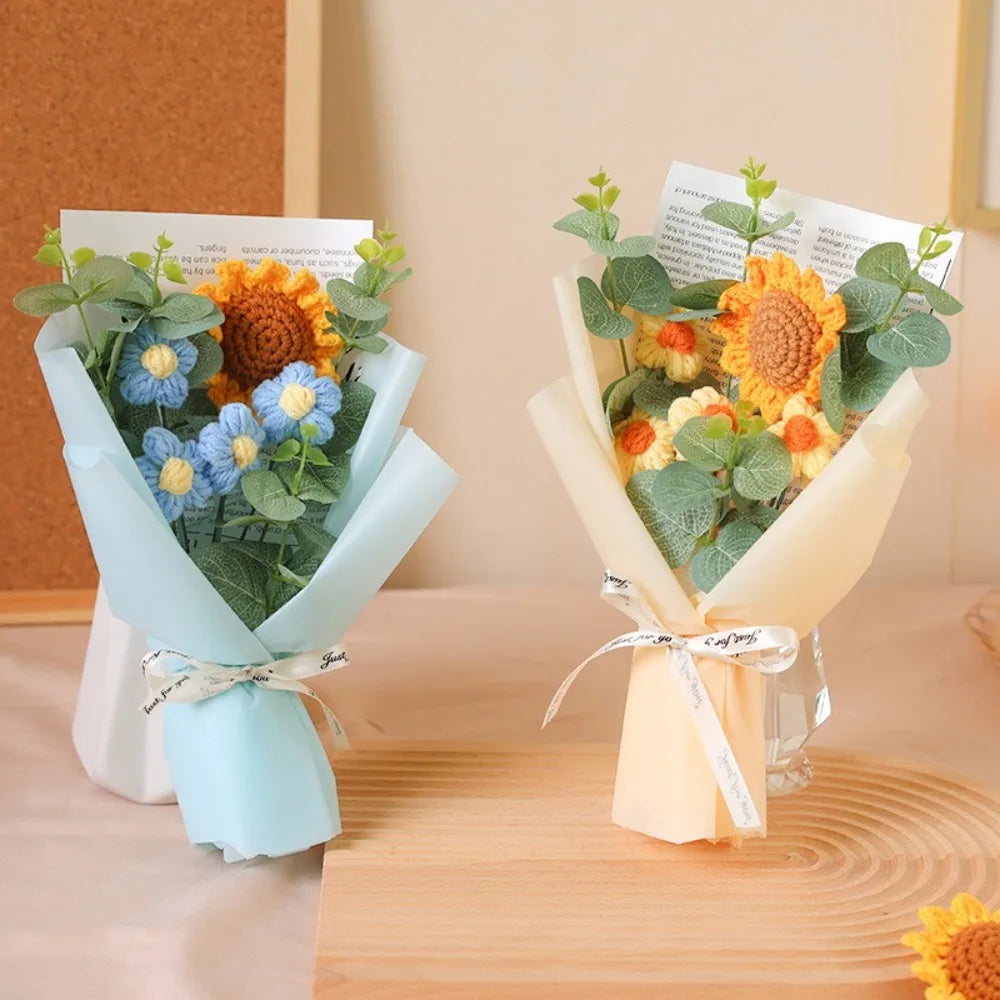 Handmade Crochet Sunflower Daisy Flower Bouquet Gift
