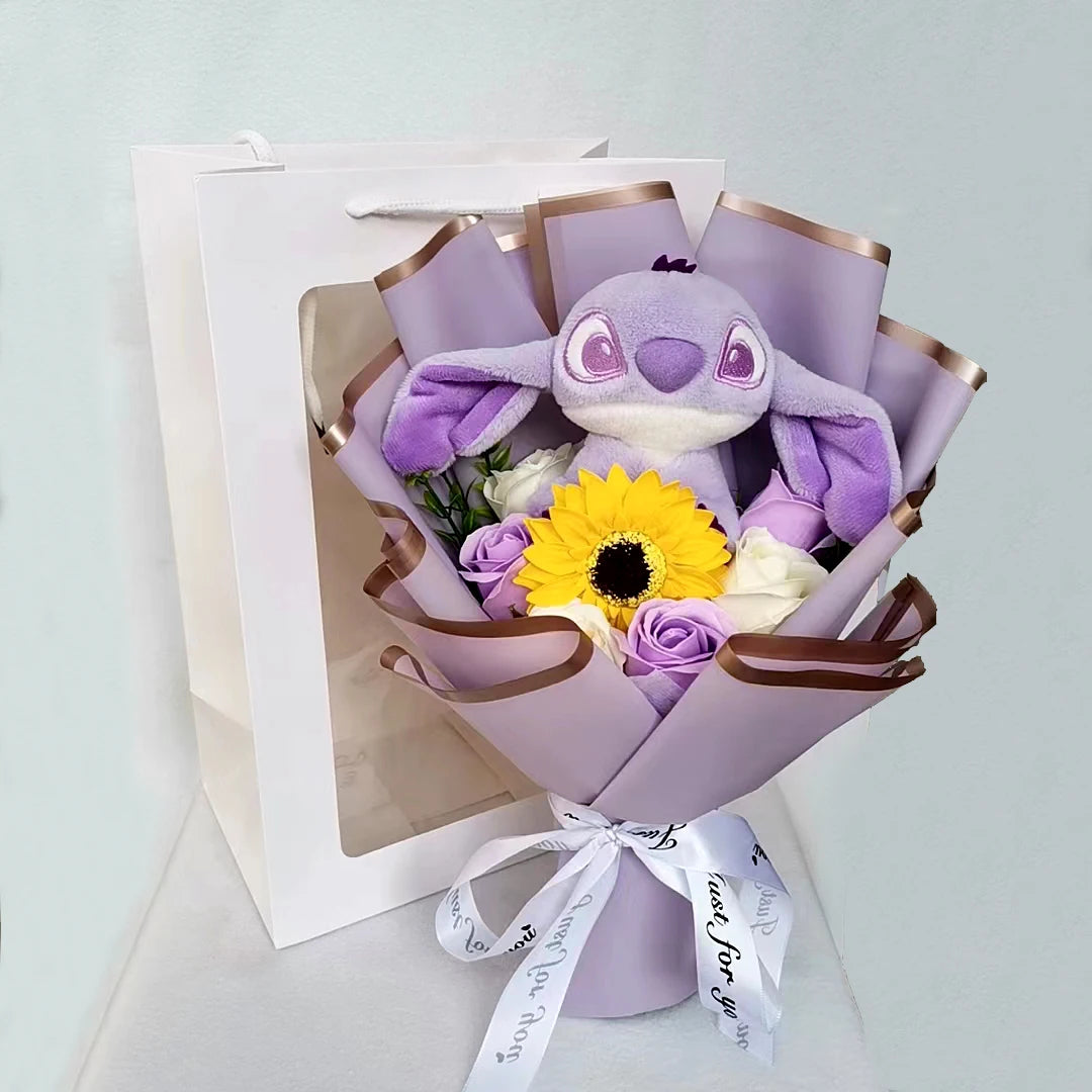 Lilo & Stitch Plush Bouquet – Sunflower & Rose Arrangement