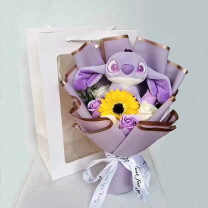 Lilo & Stitch Plush Bouquet – Sunflower & Rose Arrangement