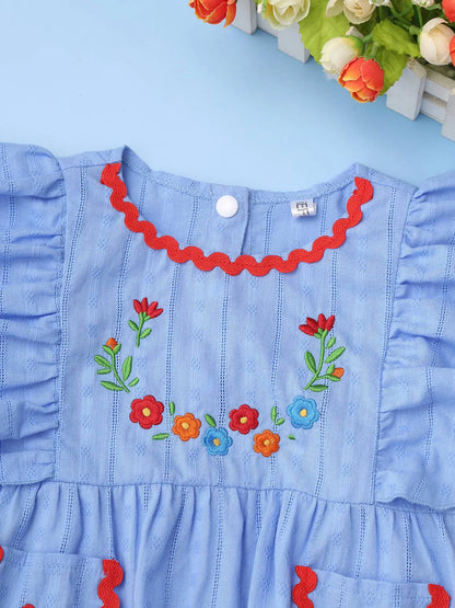 Baby Girls Mexican Embroidered Ruffled Sleeves Romper (Age Newborn-24M)