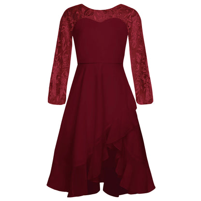 Girls Chiffon Long Sleeve High Waist Mesh Embroidery Dress (Age 8-16 YRS)