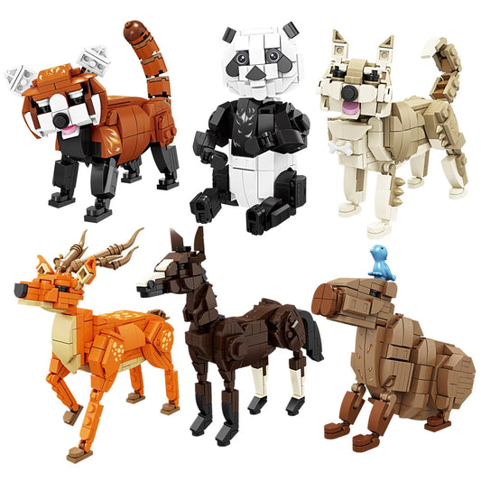 Building Blocks Panda Sika Deer Horse Shiba Animal DIY Assembly Toy