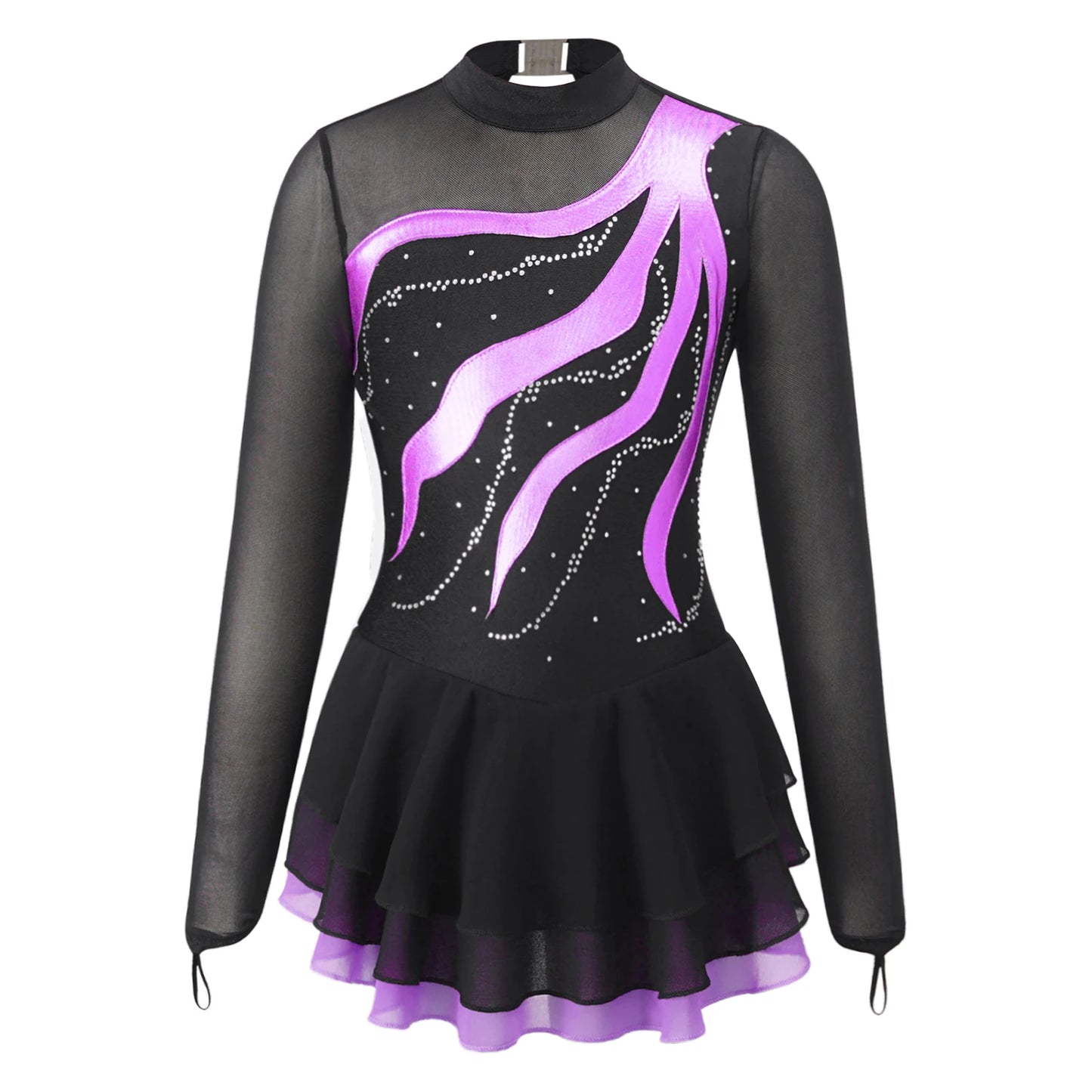 Girls Rhinestone Figure Skating Leotard Dress (Age 6-16 YRS) Purple