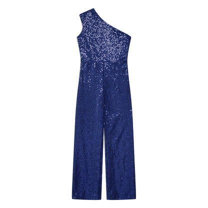 Girls Sequin One Shoulder Jumpsuit (Age 6-16YRS)