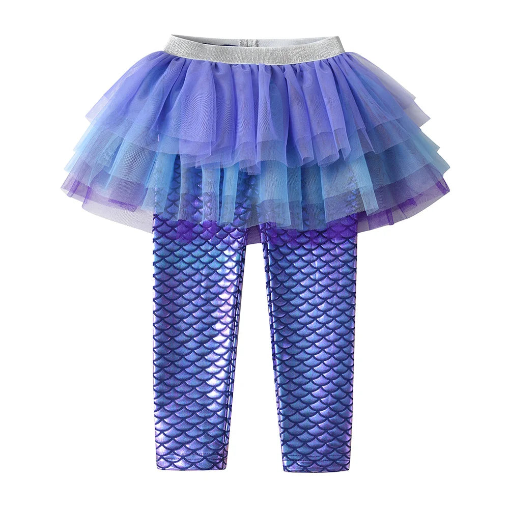 Girls Purple Mermaid Print Skirt Leggings (Age 3-10YRS) Purple