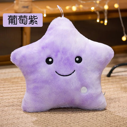 Plush LED Luminous Star Pillow Stuffed Toy 24x22cm New Purple