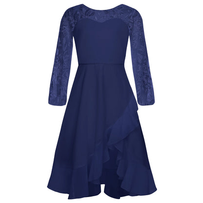 Girls Chiffon Long Sleeve High Waist Mesh Embroidery Dress (Age 8-16 YRS)