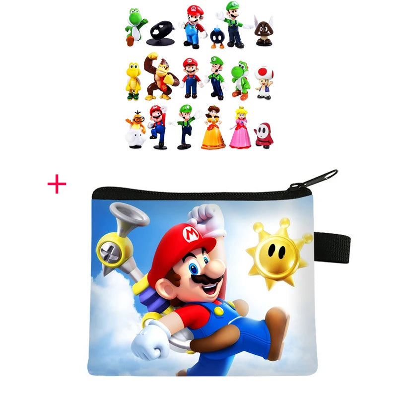 Super Mario Bros Action Figure Set – 6-Piece PVC Model Collection | Luigi, Yoshi, Donkey Kong & More Multi 18pcs and bag (0B)