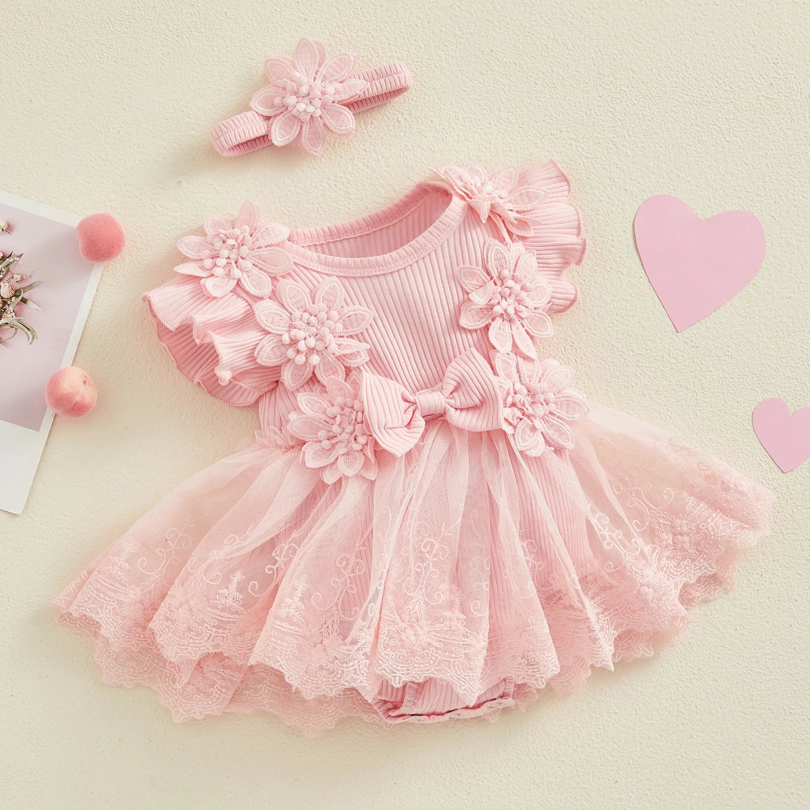 Baby Girls Floral Romper Dress (Age 3M-18M)