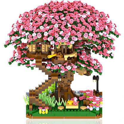 Mini Sakura Tree Building Blocks Set DIY Cherry Blossom Bricks with Light Treehouse