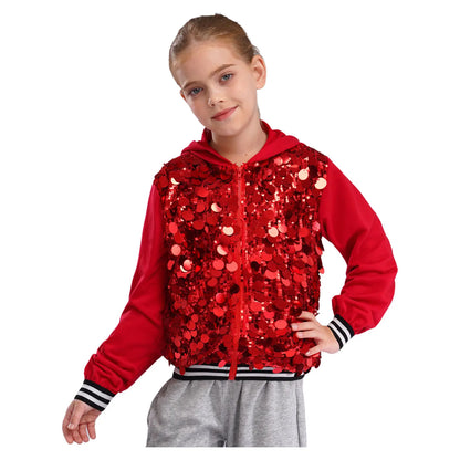Girls Metallic Shiny Sequins Hooded Jacket (Age 6-16 YRS)