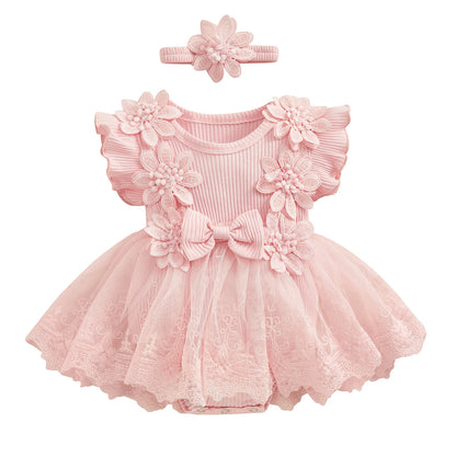 Baby Girls Floral Romper Dress (Age 3M-18M) Pink 1