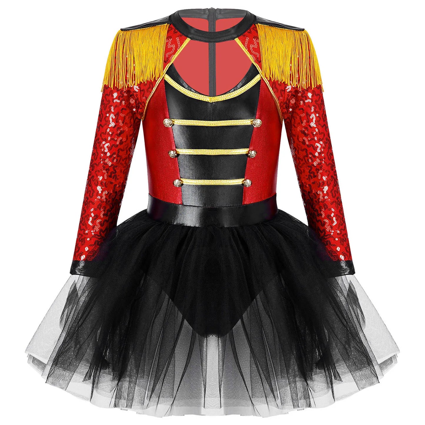 Girls Circus Ringmaster Magician Sequin Leotard Tutu Dress Costume (Age 6-16 YRS) Red