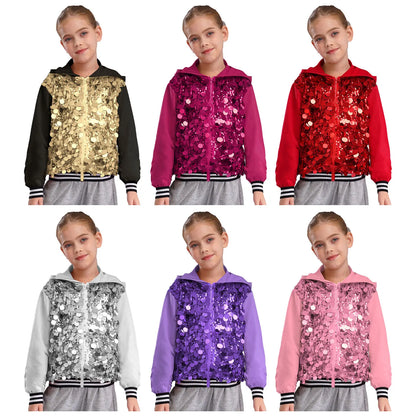 Girls Metallic Shiny Sequins Hooded Jacket (Age 6-16 YRS)