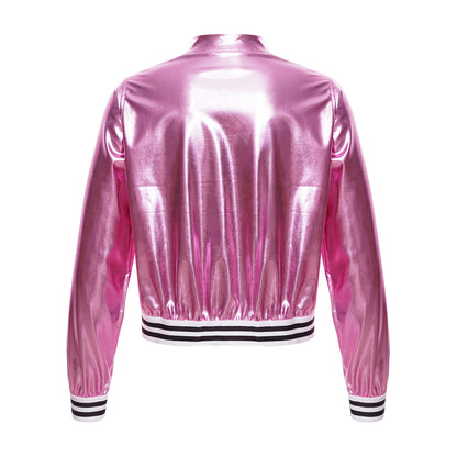 Girls Metallic Long Sleeve Zipper Jacket (Age 6-16 YRS)