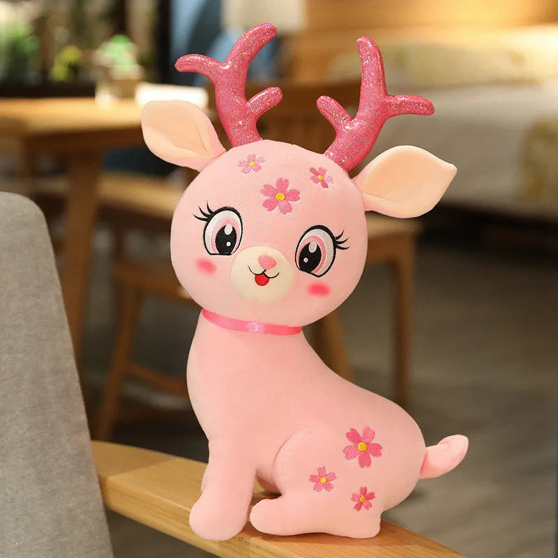 Plush Christmas Reindeer Stuffed Toy - 32cm Pink