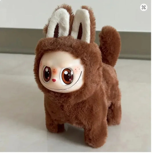 Labubu Electric Dog – Singing Plush Toy with Glowing Face & Wagging Tail (16cm) Brown 17cm