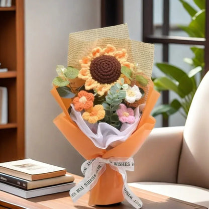 Handmade Crochet Sunflower Daisy Flower Bouquet Gift