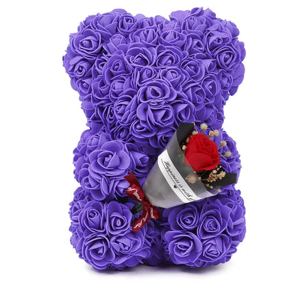 Rose Teddy Bear Bouquet – Handmade Gift Box for Valentine’s Birthdays & Special Occasions Purple