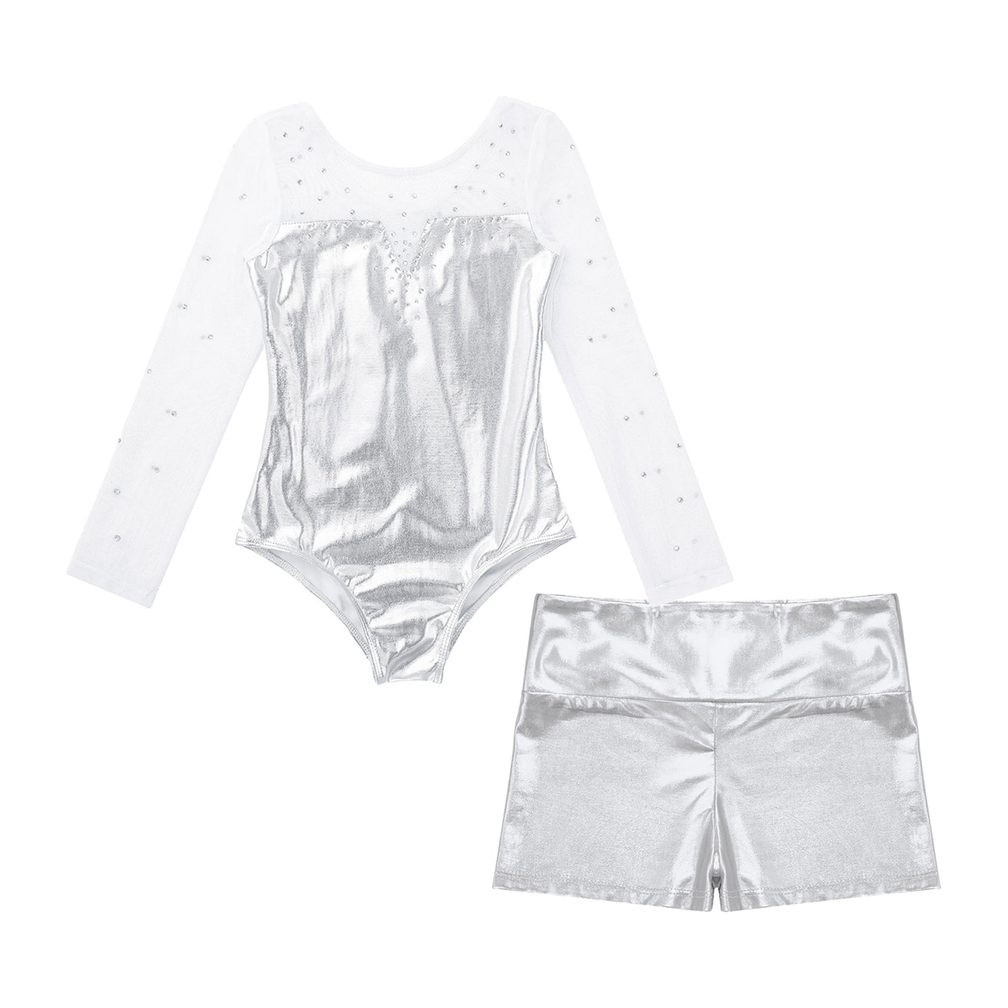 Girls Sparkly Rhinestone Ballet Dance Gymnastics Leotard & Shorts (Age 4-12 YRS)