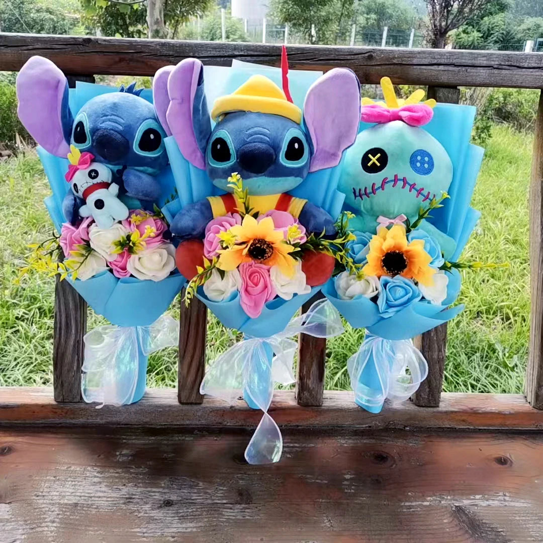 Lilo & Stitch Plush Flower Model Bouquet | Soft Plush Rose Bouquet - Valentines Gift