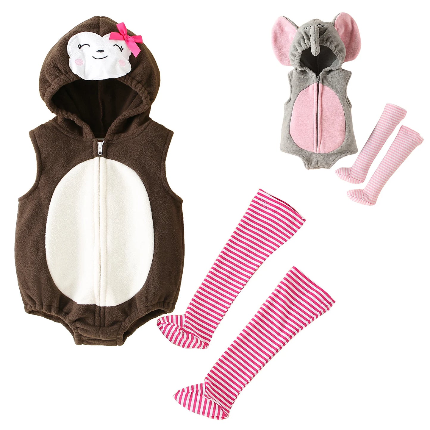 Baby Hooded Elephant/Monkey Sleeveless Zipper Romper (Age 9M-3 YRS)