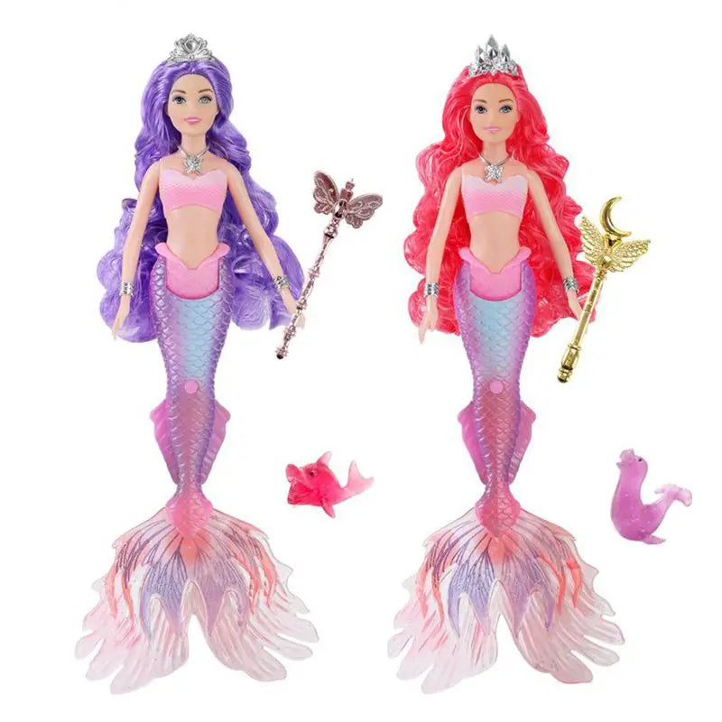 Mermaid Dolls – Music & Lighting Kids Toys | Colorful Hair (Pink, Blue, Red, Purple) | DIY Accessories