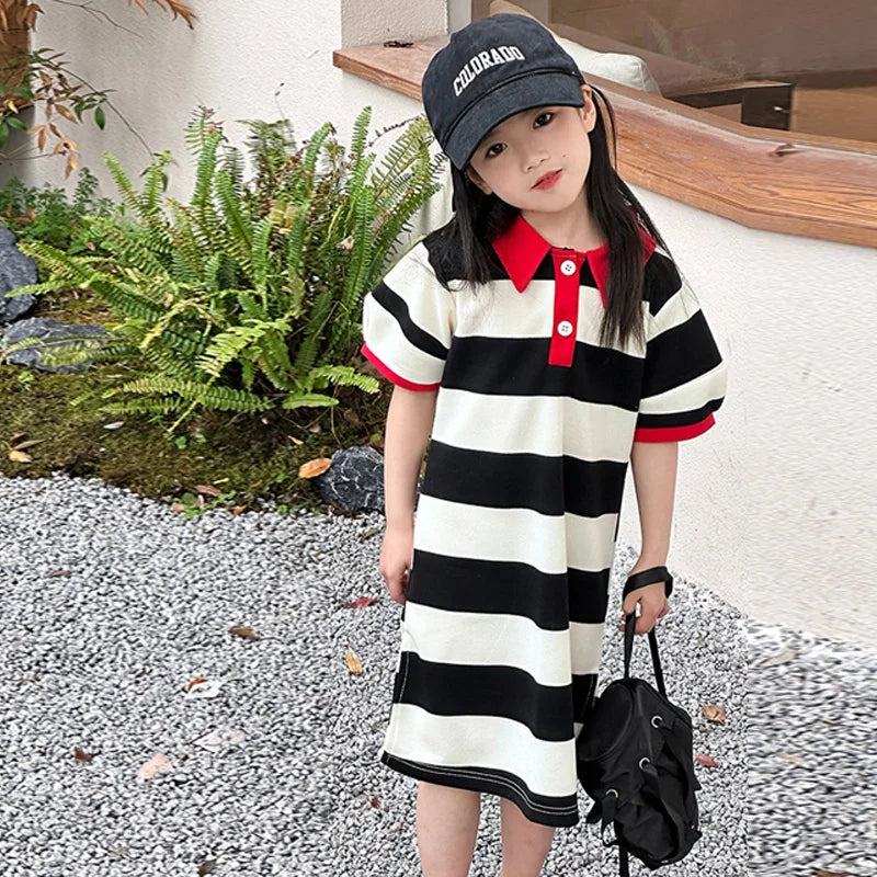 Mother & Daughter Black & White Stripe Mini Dress