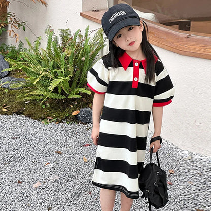 Mother & Daughter Black & White Stripe Mini Dress