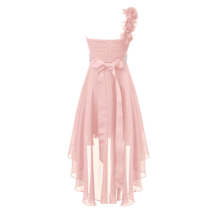 Girls One Shoulder Asymmetrical Hem Dress (Age 6-16 YRS)